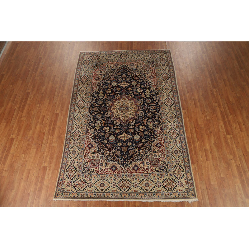 Navy Blue Floral Traditional Area Rug 7x10