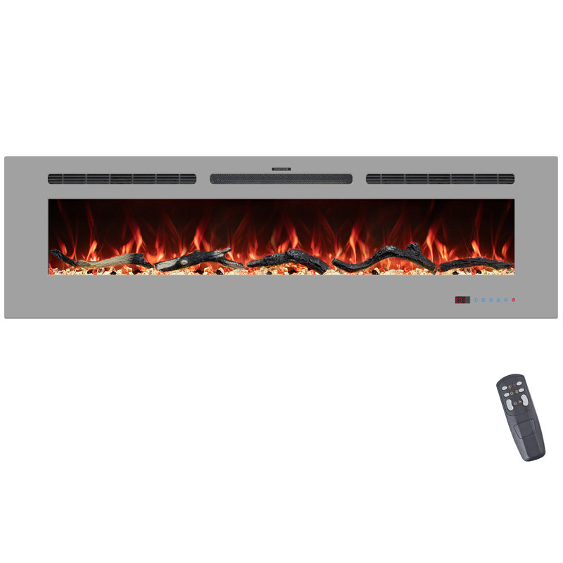 Berni Powder Coated Electric Fireplace with 5120 BTU, Gray, 17.7" H x 60" W x 5.9" D