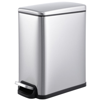 Petite poubelle de salle de bain avec couvercle, poubelle en acier inoxydable de 10 litres / 2,6 gallons avec seau intérieur amovible et pédale, argent