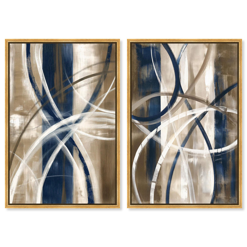 "Abstract Blue Circles", reproduction d'art sur toile par Art Remedy, cadre doré, 30 x 45, H 46 po x l 31 po, Gold Frame
