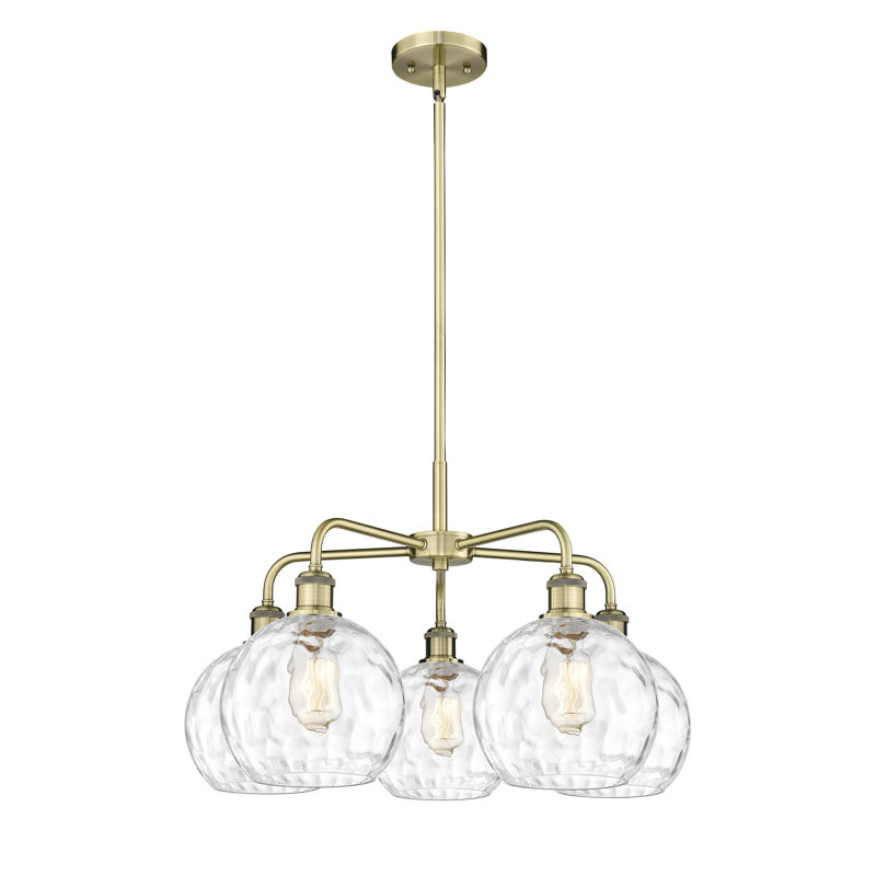 Lustre suspendu 5 lumières en verre 24 po Athens, H 15,88 po x l 26 po x P 26 po, Laiton antique