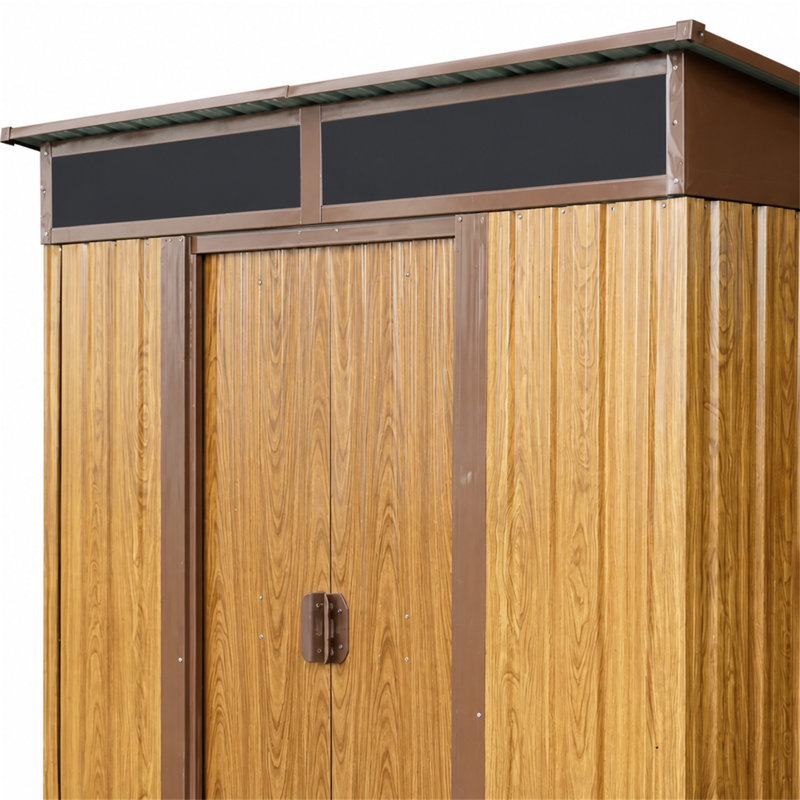 Rangement extérieur en métal 6 pi x 5 pi avec plaque et base transparentes pour patio de jardin - Café, Coffee