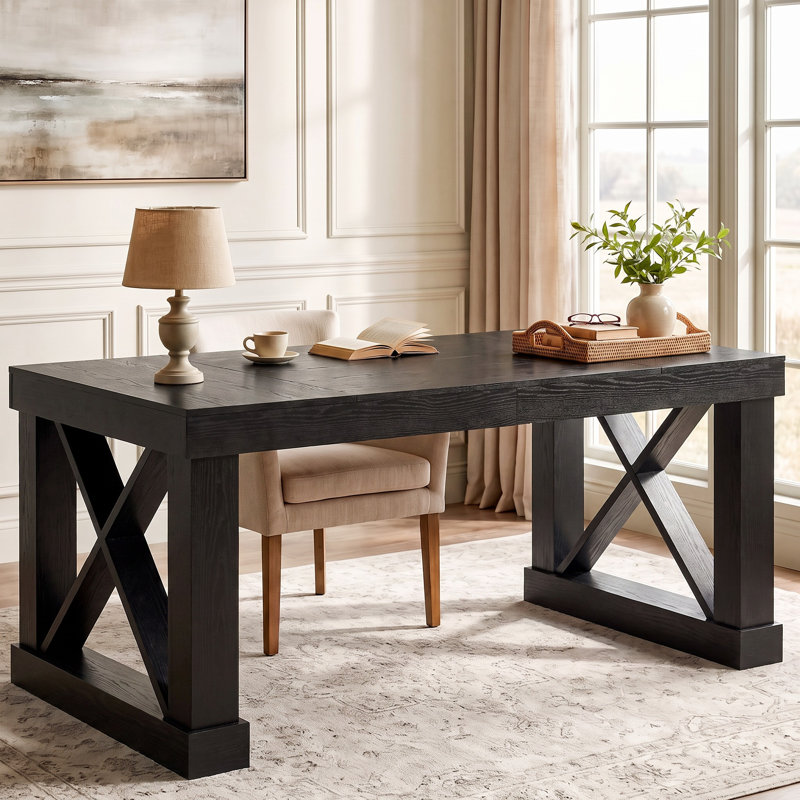 Bureau de direction 63 po, bureau d'ordinateur de ferme avec pieds robustes en forme de X, Black