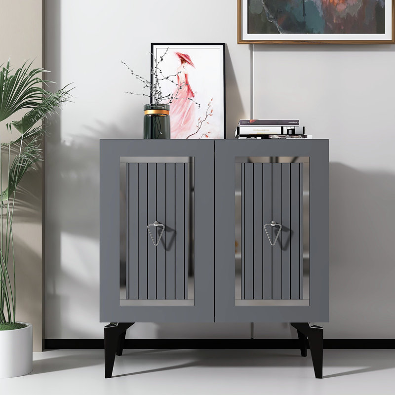 Elegant Console Table, Anthracite & Silver, 29.5 x 31.1 x 15.7 inches | 100% Melamine Coated Particle Board, Thickness: 0.7 inches | Sturdy Design with 19-inch Leg Height, Perfect for Modern Home Decor & Entryways