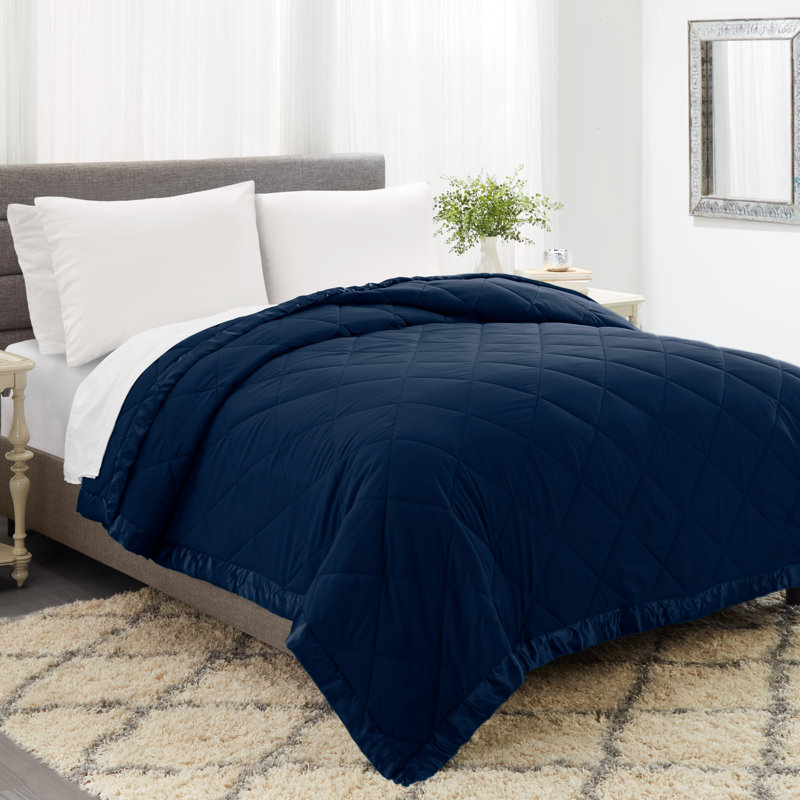 Satin Solid Colour Comforter Set, California King Comforter, Navy