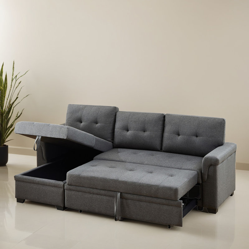 Canapé-lit modulaire réversible 84,12 po avec méridienne escamotable, Lin gris foncé