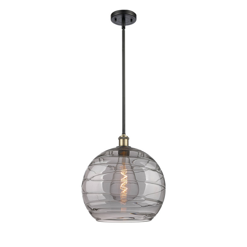 Luminaire suspendu sphérique 1 lumière Cindi, Non, Gris fumée clair, Laiton antique noir