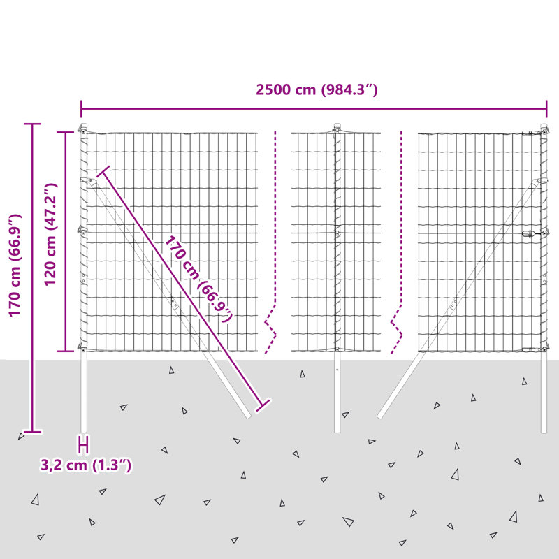 Galvanised Steel Border Fencing, Green, 120 x 2500 x 0.2 cm