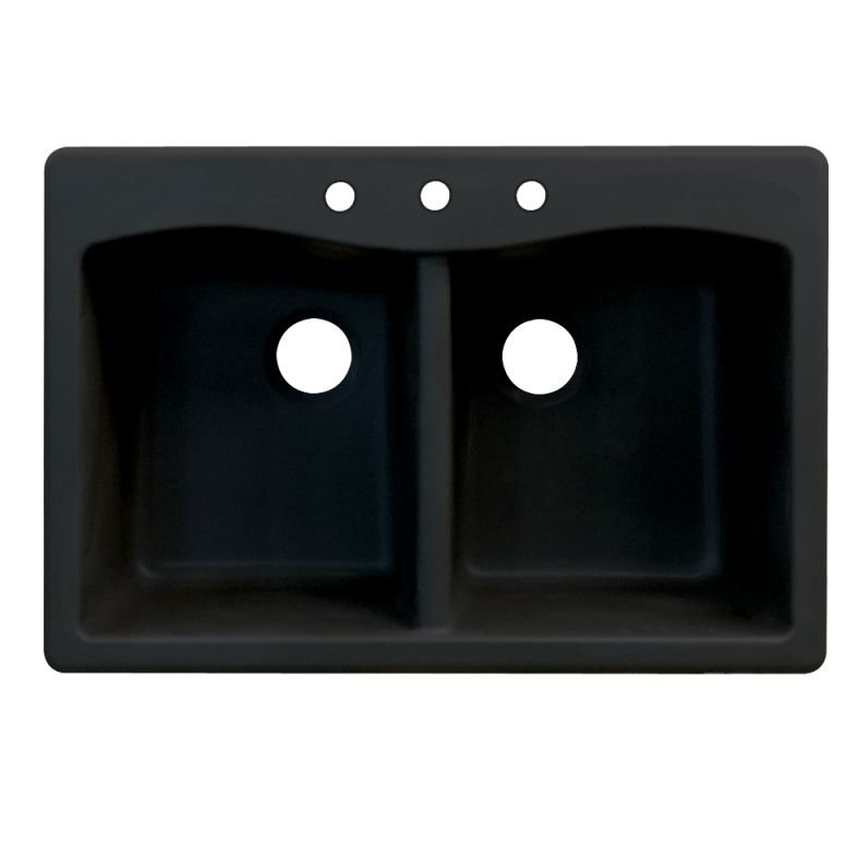 Évier de cuisine à double cuves l 33 po x l 22 po Aversa, 3 trous, Noir