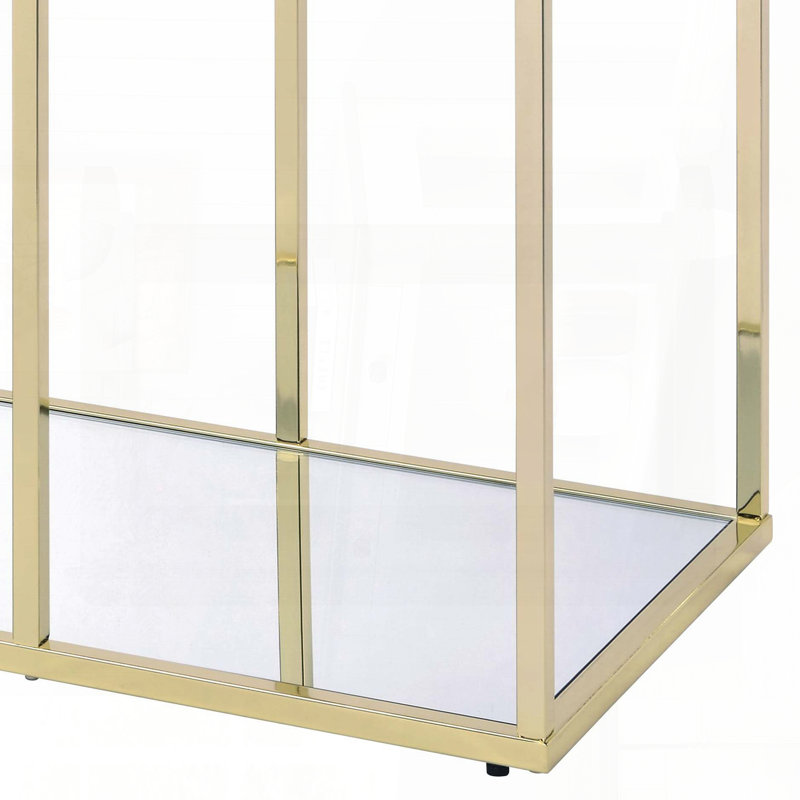 Table de canapé en verre avec tablette à 1 niveau et finition dorée - conception à 3 sections