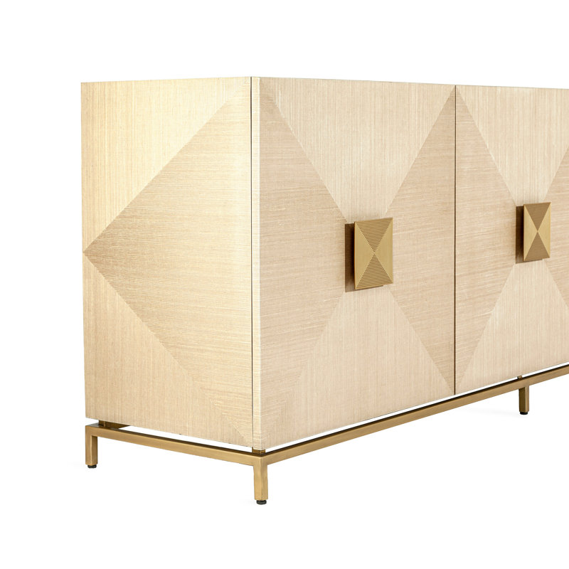 Gaspard Latte & High Gloss Navy 3-Door Sideboard with Antique Brass Accents