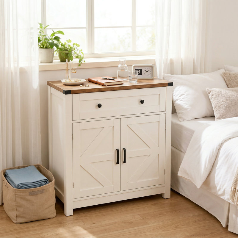 Armoire de rangement Farmhouse, Blanc / Chêne