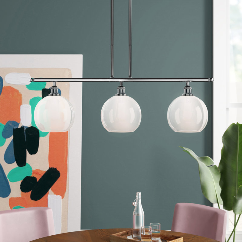 Luminaire suspendu linéaire à 3 lumières pour îlot de cuisine Baptista, Blanc mat, Nickel satiné brossé, Ampoule non incluse