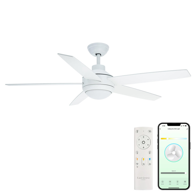 Ventilateur de plafond à 5 pales 52 pouces Airvana Collection 2700K-6000K, Blanc