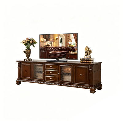 Vintage Brown Mahogany Roman Column Carved TV Stand, Freestanding with Large Storage Capacity