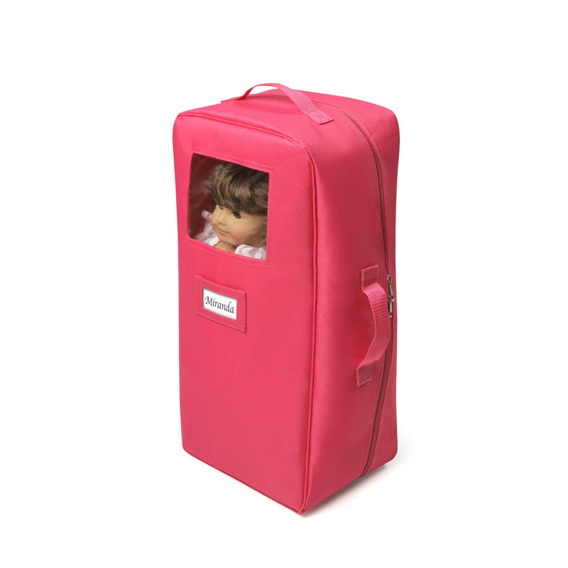 Doll Travel Case with Bed and Bedding in Dark Pink
