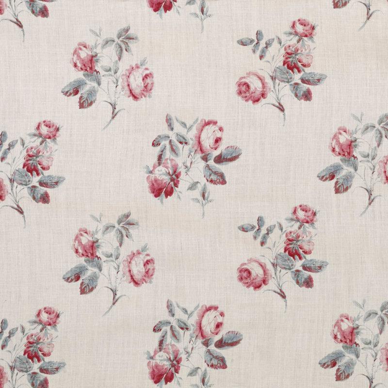 Simsbury 100% Linen Fabric, Aqua/Pink