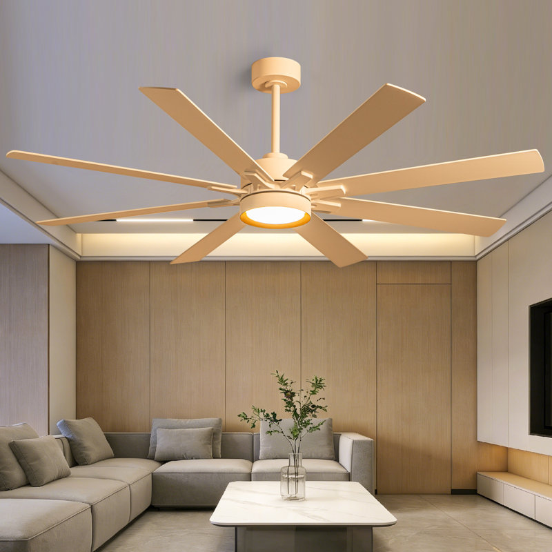 Ventilateur de plafond 65 pouces à 8 pales de 65 po avec lumière DEL, télécommande et commande APP, lame à deux tons, moteur à courant continu