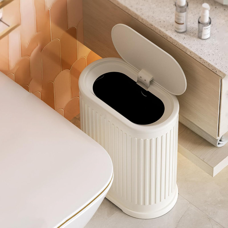 Petite poubelle à double couche 6L en acier inoxydable avec couvercle à pression pour salle de bain