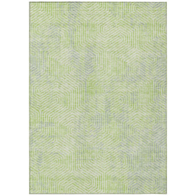 8' X 10' Lime Green Gray And Ivory Geometric Washable Indoor Outdoor Area Rug