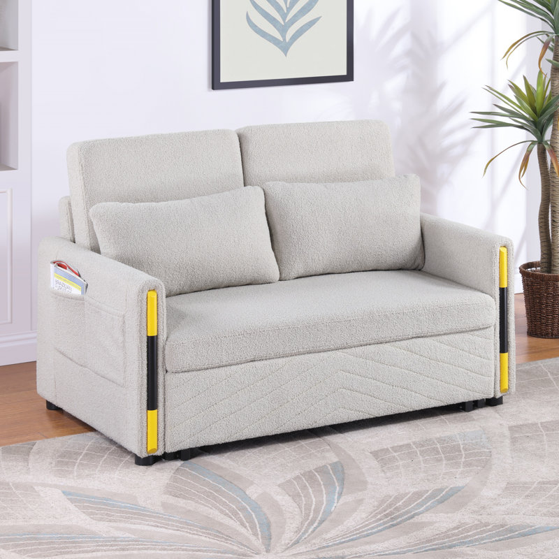 Causeuse-lit en velours de 55,5 po avec conception à double tirette, Beige