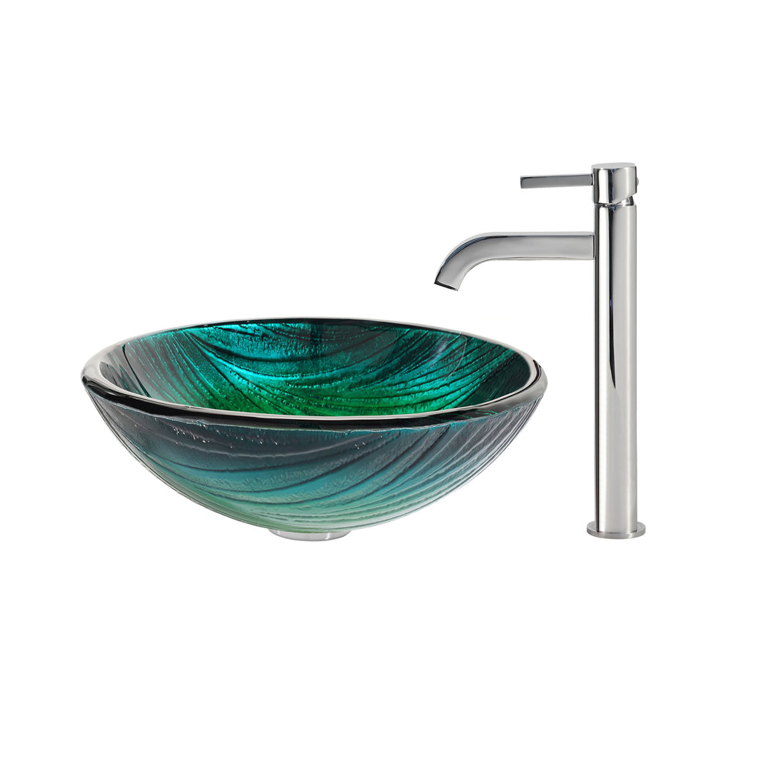 Nei Circular Vessel Bathroom Sink with Faucet Kraus Faucet 