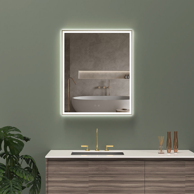 Eden 36" x 36" Rectangular LED Wall Mounted Mirror with Aluminum Frame, Defogger, Adjustable Temperature & Brightness - Brushed Bronze