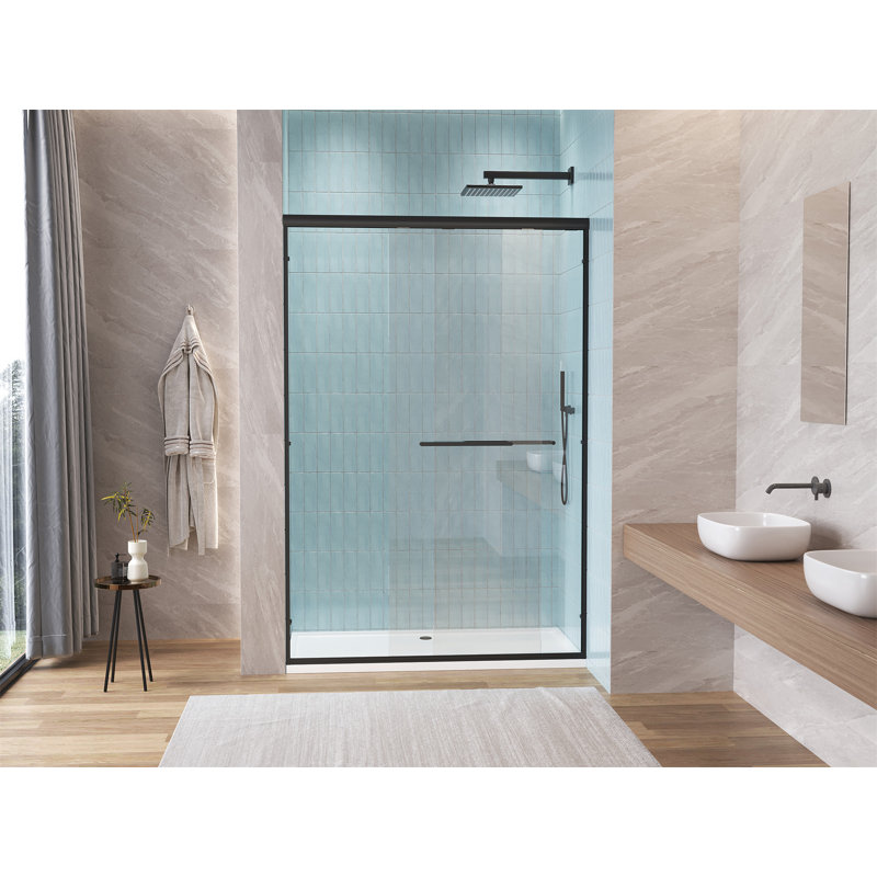 60" W X 72" H Aluminum Frame Double Sliding Shower Door With 1/4" (6Mm) Nano-Coated Clear Tempered Glass And Dual Stainless Steel Handles