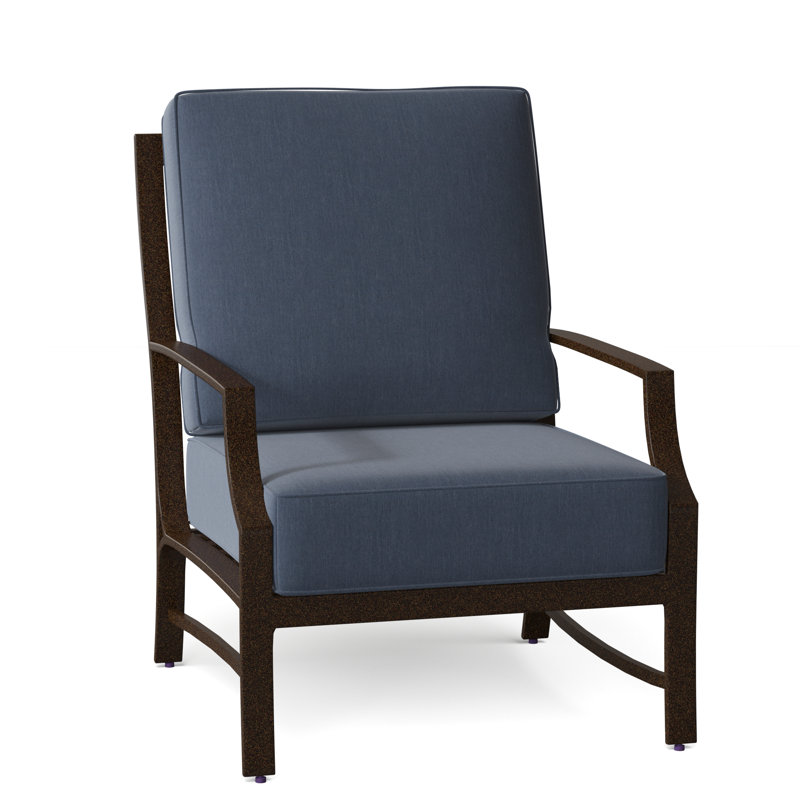 Seal Cove Outdoor Lounge Chair, Spectrum Denim Sunbrella® Plainweave, Chestnut Brown