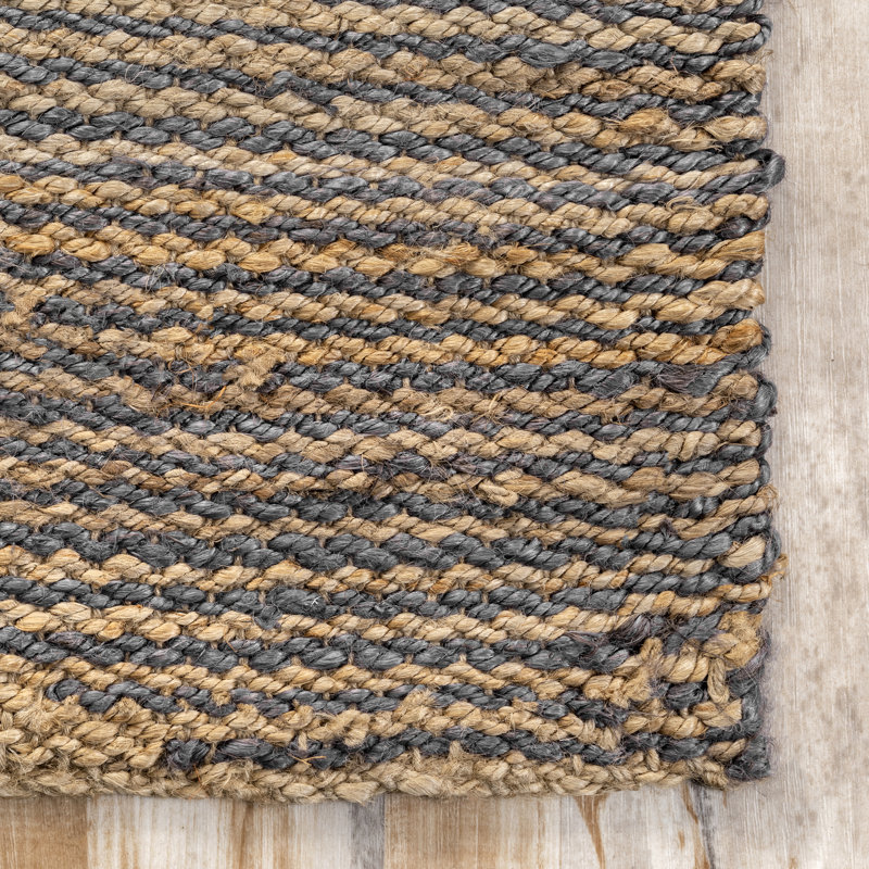 Tapis brun clair / gris en jute tissé à la main Natilea, Rectangle 5 pi x 8 pi