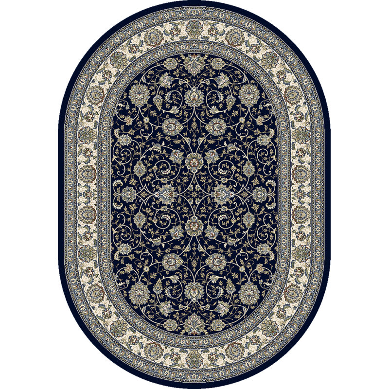 Tapis bleu marine/ivoire/gris tissé à la machine