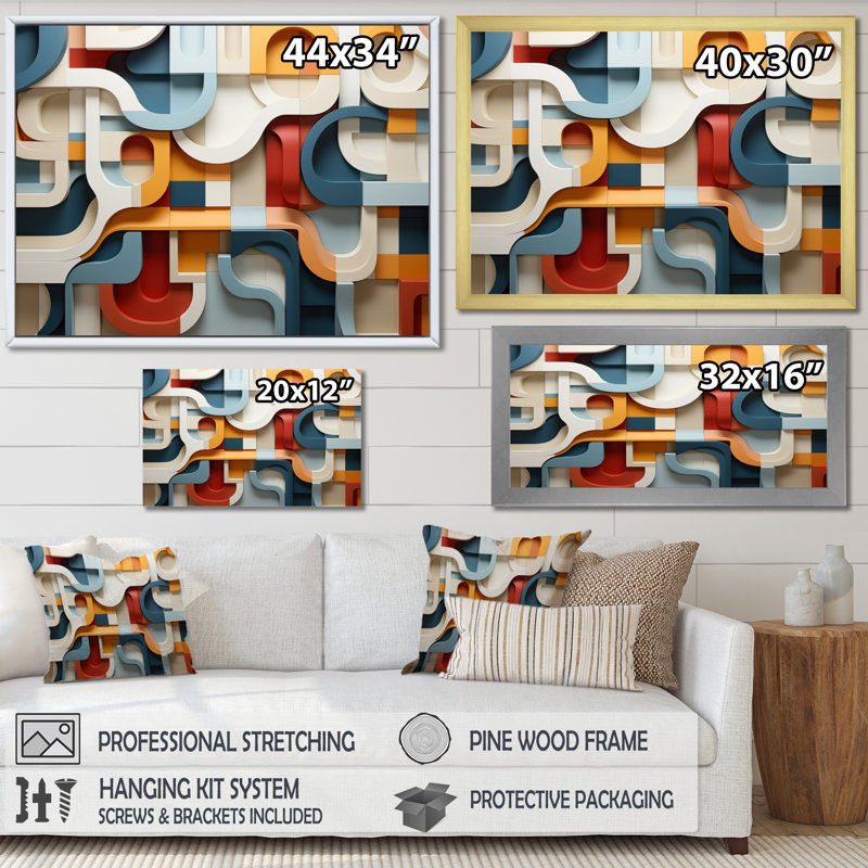 Geometric Snake Serpentine Grace IV - Abstract Spirals Canvas Wall Art, Cadre simple noir, H 12 po x l 20 po x P 1 po