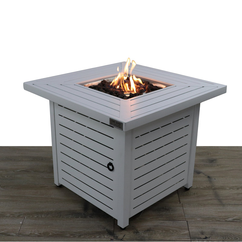Foyer de table en acier au propane / gaz naturel H 25 po x l 30 po, Blanc / gris antique