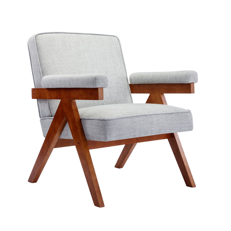 Jackielyn Fabric Accent Chair with Rubberwood Legs, Gray Polyester Blend