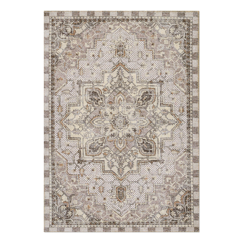 Heriz Checked Mocha Washable Rug, Rectangle 5' x 7'6"