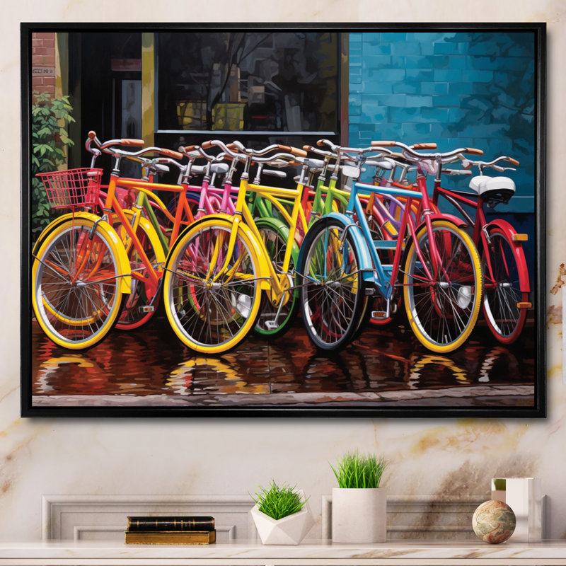 Bicycle Joyful Rides II - Transportation Wall Art Living Room, H 30 po x l 40 po, Cadre flottant noir