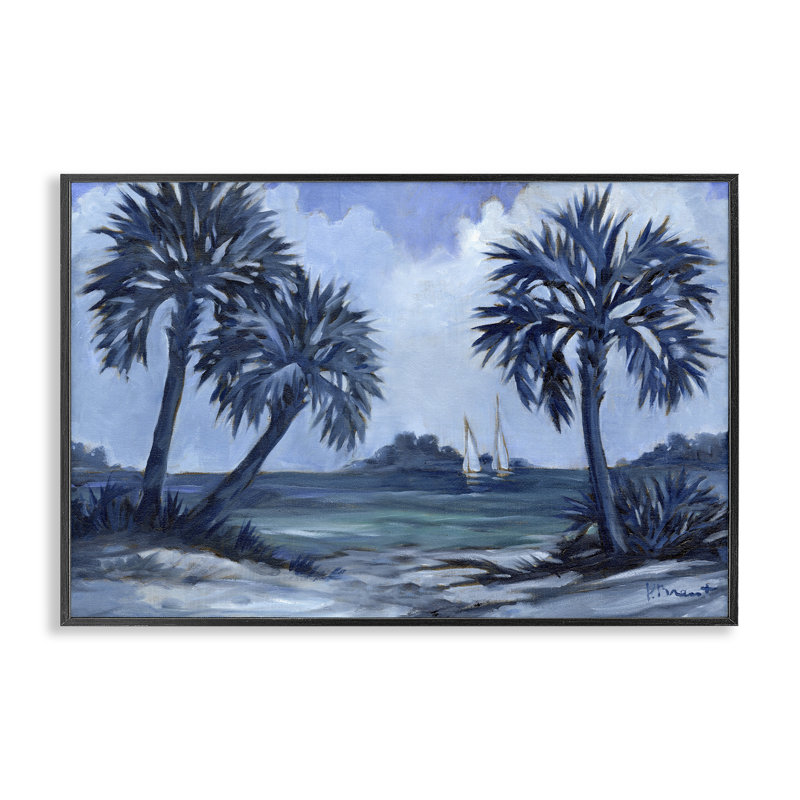 Indigo Palms Impressions, estampe numérique encadrée par Paul Brent, Giclée encadrée noir minuit, H 16 po x l 24 po
