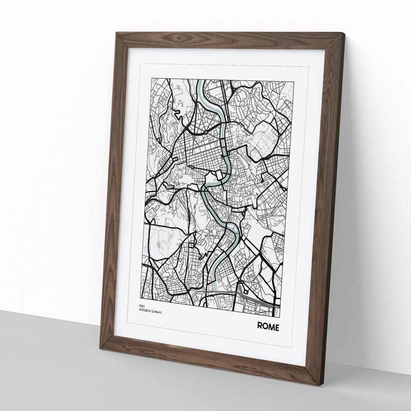 Map Rome Italy - Picture Frame Graphic Art, Walnut, 90cm H x 65cm W x 2cm D
