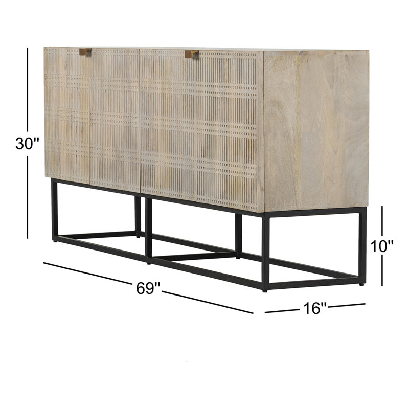 Kelby 69'' W Sideboard, Light Wash Carved Mango