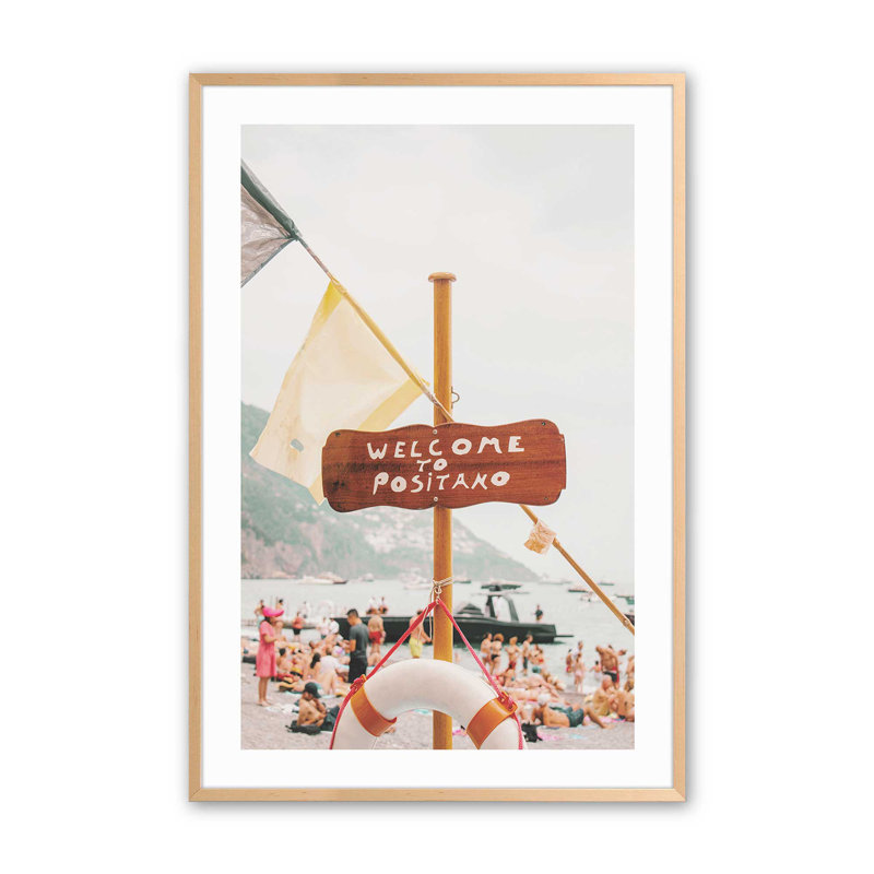 Reproduction de bienvenue Positano, Érable brut encadré, H 11 po x l 9 po x P 1,25 po