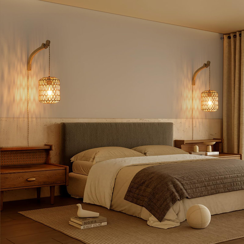 Ameela Solid Wood Plug-in Flush Mounted Sconce