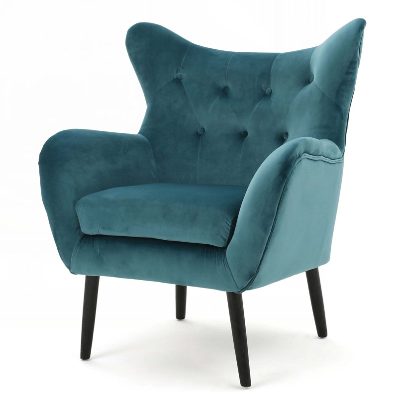 Seigfried Velvet Mid-century Arm Chair, Teal, Black