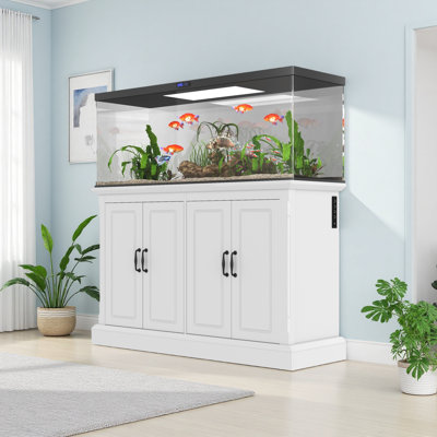 55-75 Gallon Fish Tank Stand With Power Outlet, Aquarium Stand With 4 Cabinets, Heavy Duty Reptile Tank Stand