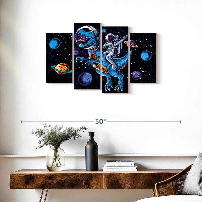 " Space T Rex " 4 Piece Art Set, 22" H x 36" W x 1" D