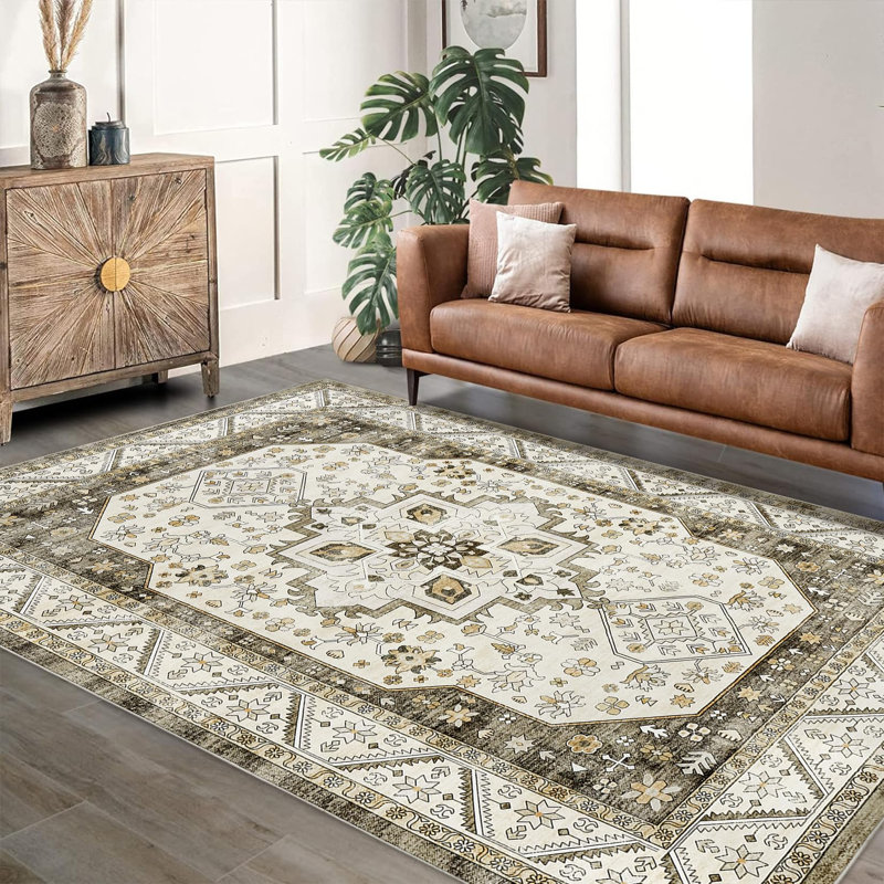 Vintage Terracotta Area Rug  Soft Faux Wool, Short Pile, Washable & Non-Slip Carpet for Living Room, Bedroom, Dining Room, Kitchen