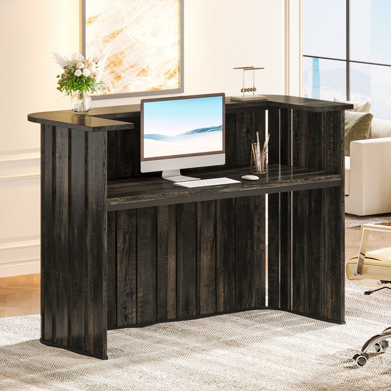 Table de comptoir de caisse de réception moderne de 63 pouces pour bureau, magasin, salle de réception, Gris