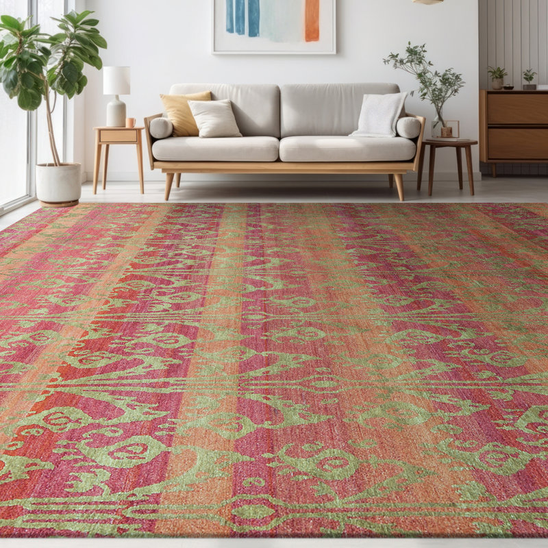 Abstract Area Rug in Red/Caramel/Green, Rectangle 7'10" x 9'9"