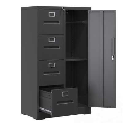 Metal Storage Filing Cabinet with Lock, 4 Drawers and 1 door