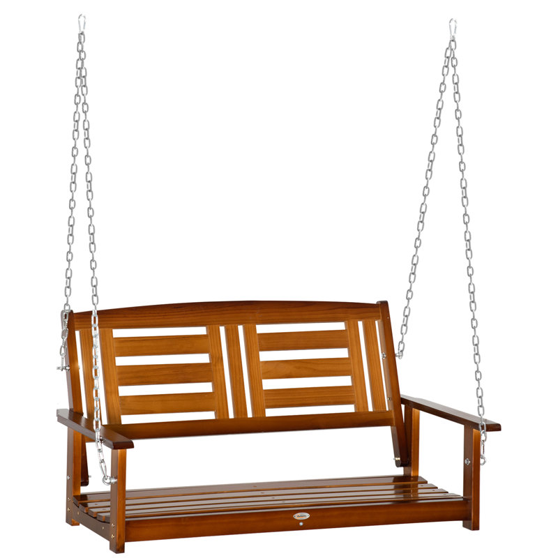 Teak and Pine Two-Person Outdoor Porch Swing with Chains