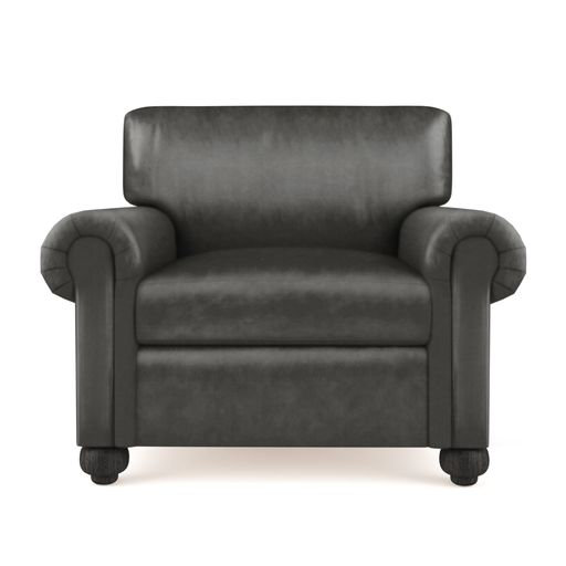 Leroy Leather Armchair, 36" H x 41" W x 49" D, Weathered, Box Weave Linen Silver Streak